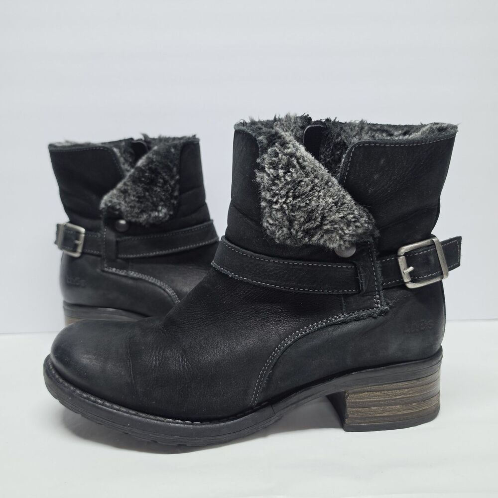 Taos Black Leather Combo Ankle Boots Faux Fur Lined Comfort Booties 8–8.5